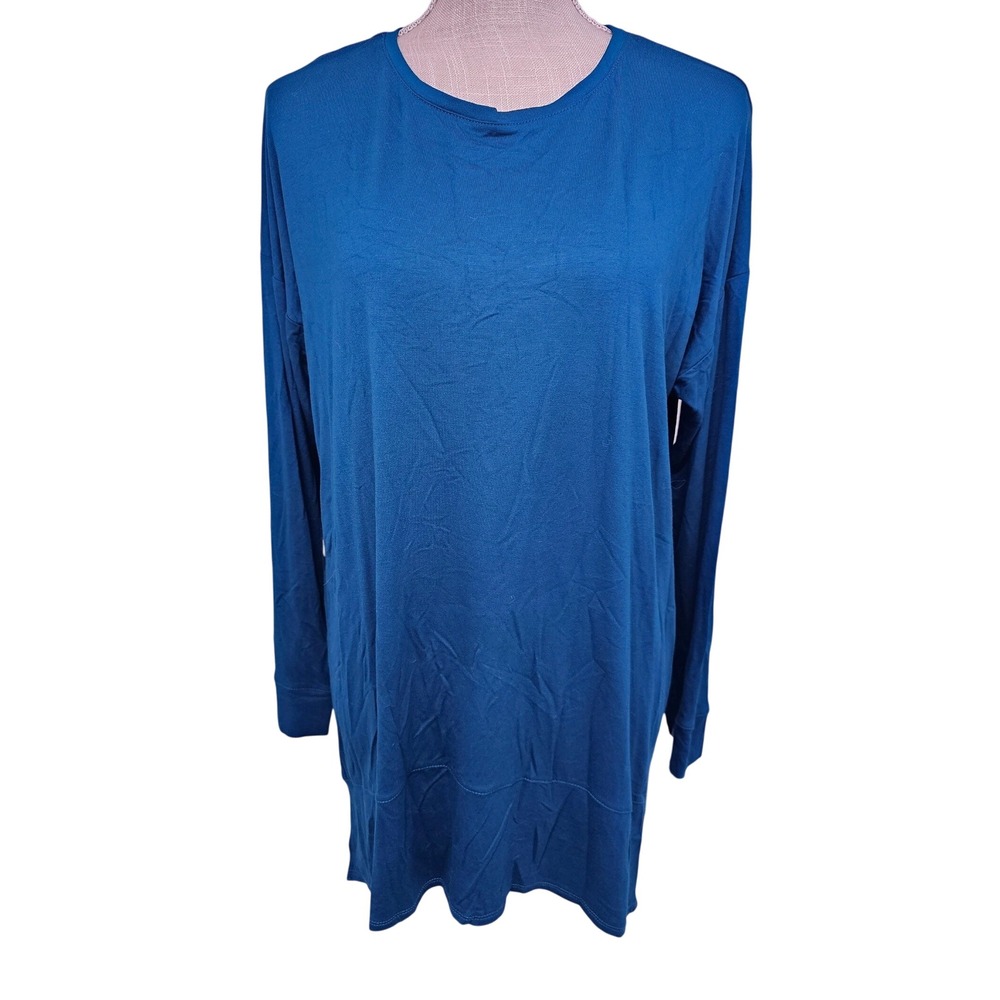 INC International Concepts Women L Dark Teal Soft Tunic Top High-Low Long Sleeve